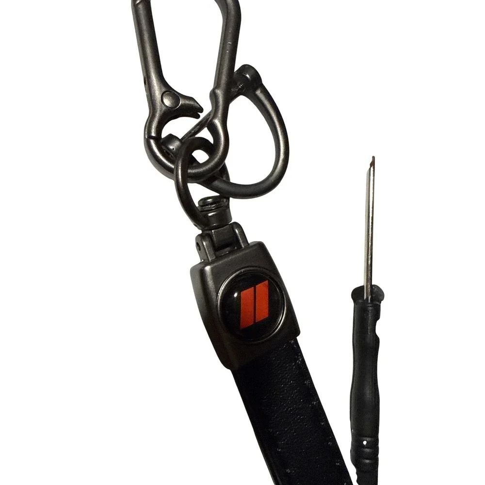 Dodge Logo Keychain Black Leather Red Stripe Gunmetal Swivel Clip with Tool